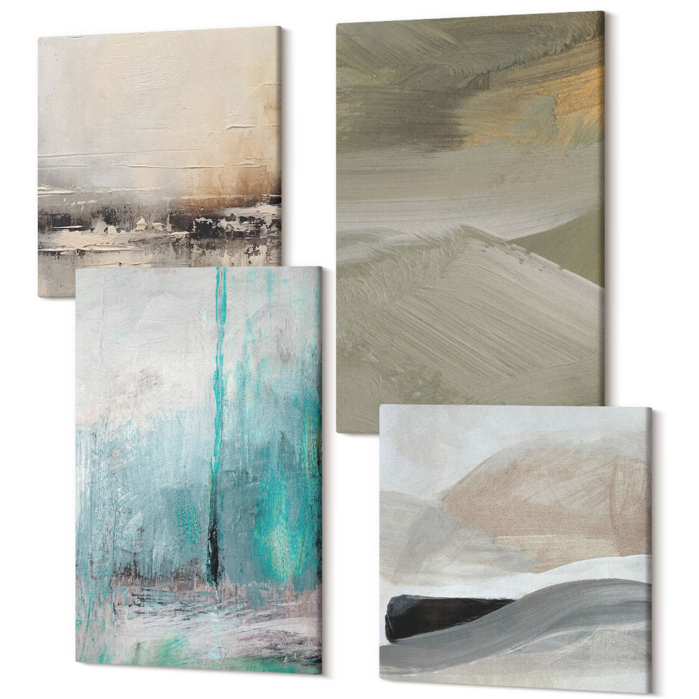 Sada 4 obrazov Maľované abstraktné minimalistické dekorácie