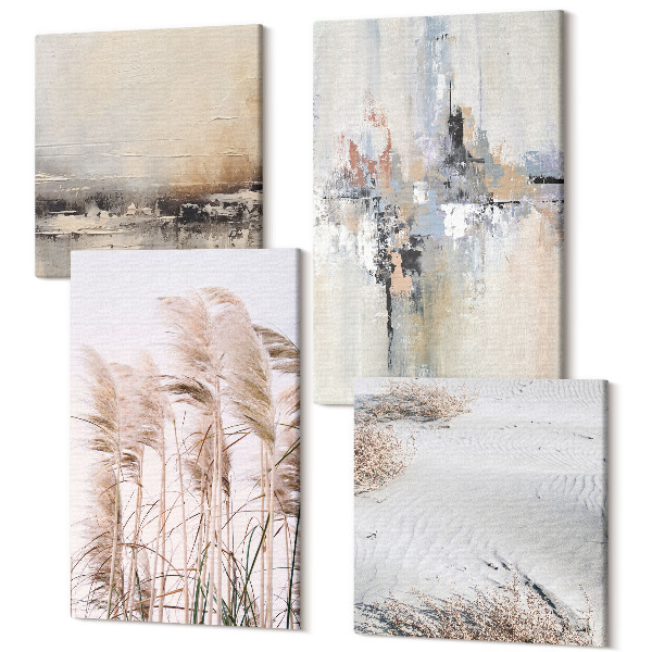 Sada obrazov kvadryptych Prirodzená vegetácia, abstraktné vzory v tlmených farbách