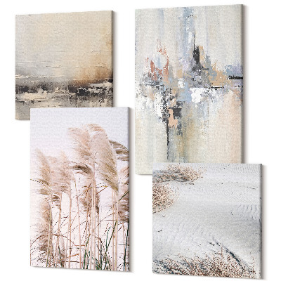 Sada obrazov kvadryptych Prirodzená vegetácia, abstraktné vzory v tlmených farbách