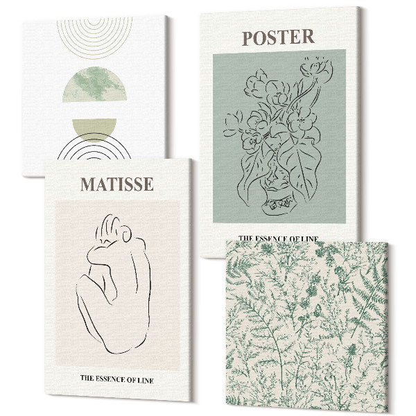 Sada obrazov kvadryptych Línie a rastlinné vzory v minimalistickom štýle