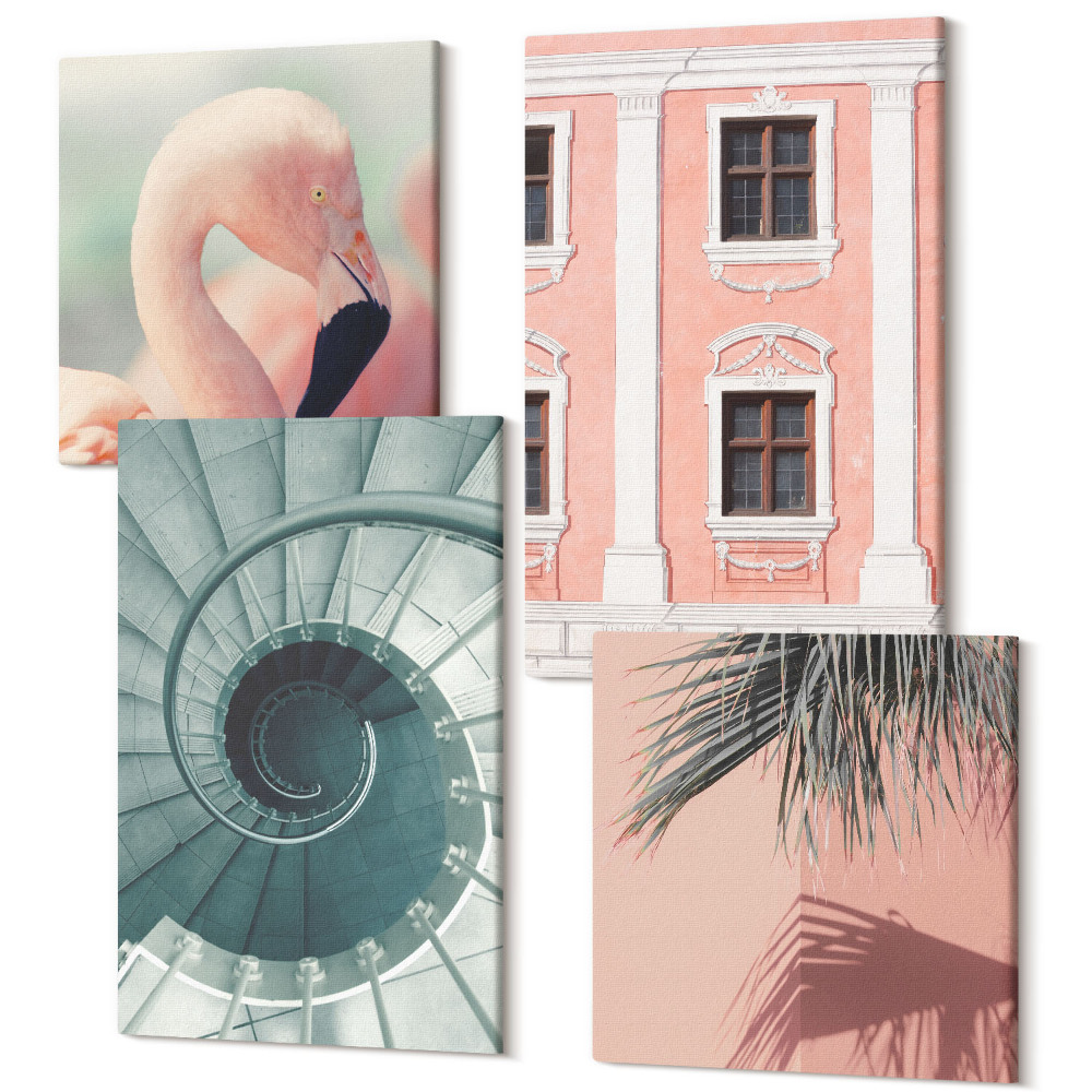 Sada obrazov na stenu kvadryptych Pastelovo tónovaná architektúra a špirálové vzory