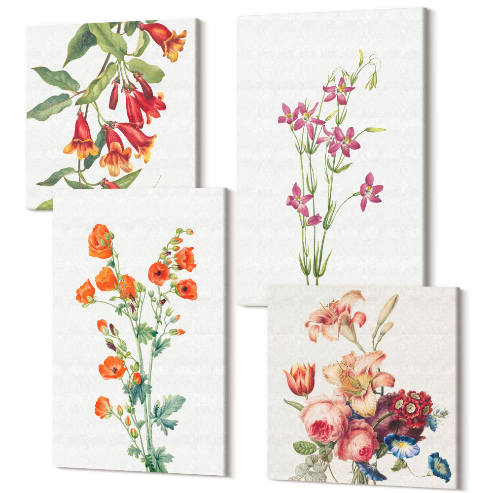 Sada obrazov na stenu kvadryptych Vintage retro maľba kvetov