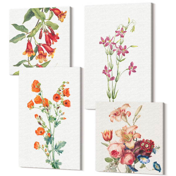 Sada obrazov na stenu kvadryptych Vintage retro maľba kvetov
