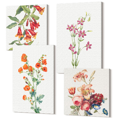 Sada obrazov na stenu kvadryptych Vintage retro maľba kvetov