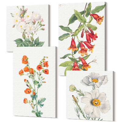 Sada 4 obrazov Kvetinové kompozície retro vintage maľba