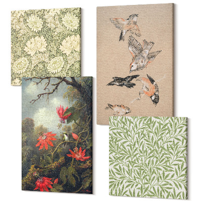 Sada obrazov na stenu kvadryptych Kvety a vtáky v prírodnom prostredí