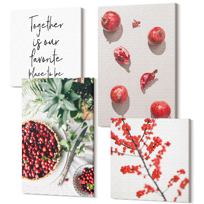 Sada obrazov kvadryptych Červené ovocie a rastliny v minimalistickom štýle