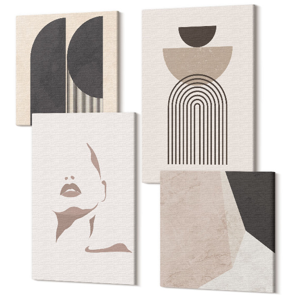 Sada obrazov kvadryptych Abstraktné vzory v odtieňoch bielej a hnedej