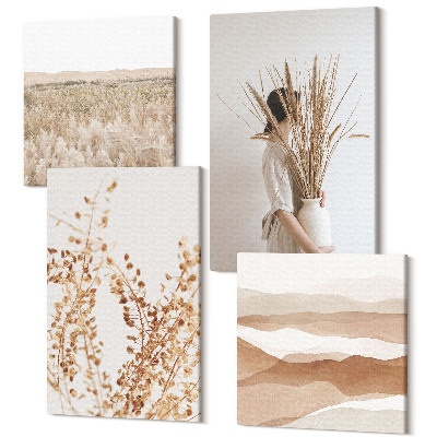 Sada 4 obrazov Rastlinné motívy abstraktný rustikálny boho štýl