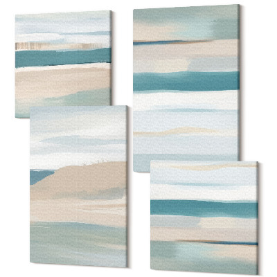 Sada obrazov kvadryptych Abstraktné krajiny v odtieňoch modrej a béžovej