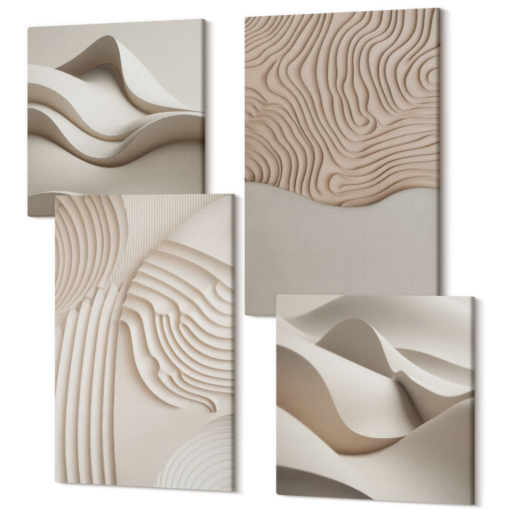 Sada obrazov na stenu kvadryptych Abstraktné textúrne vzory vĺn na piesku