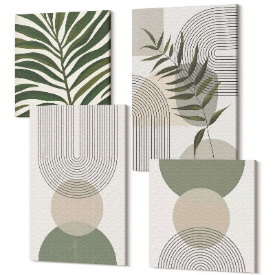 Sada obrazov kvadryptych Abstraktné tvary a listy v boho štýle