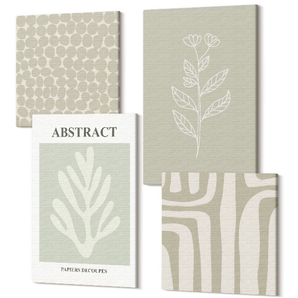 Sada 4 obrazov Rastlinné a geometrické vzory v tlmených farbách