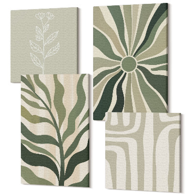 Sada 4 obrazov Rastlinné vzory v odtieňoch zeleného minimalizmu