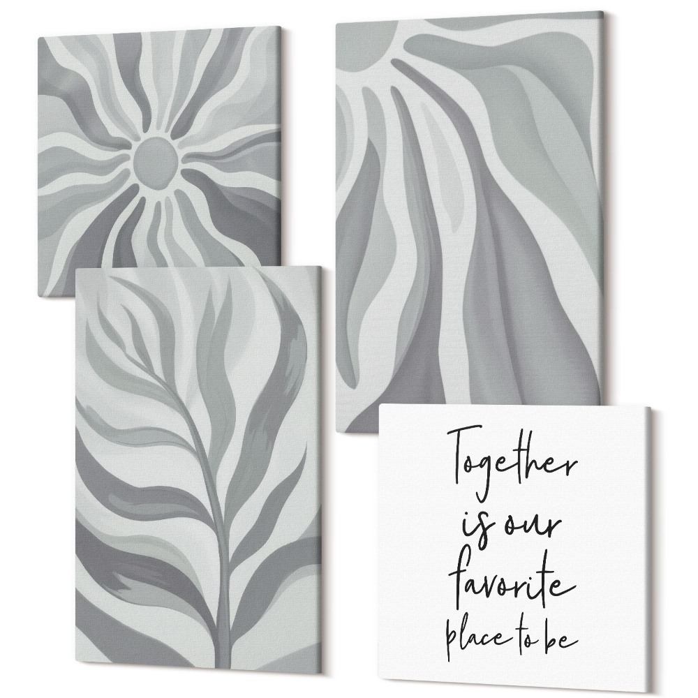 Sada obrazov na stenu kvadryptych Kvetinové vzory, pastelové ilustrácie a nápisy