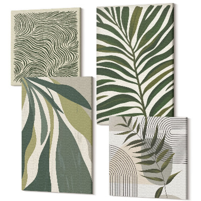 Sada 4 obrazov Vzory listov a vlnovky v pastelových ilustráciách