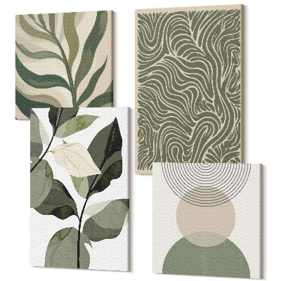 Sada 4 obrazov Listy a geometrické tvary abstraktné