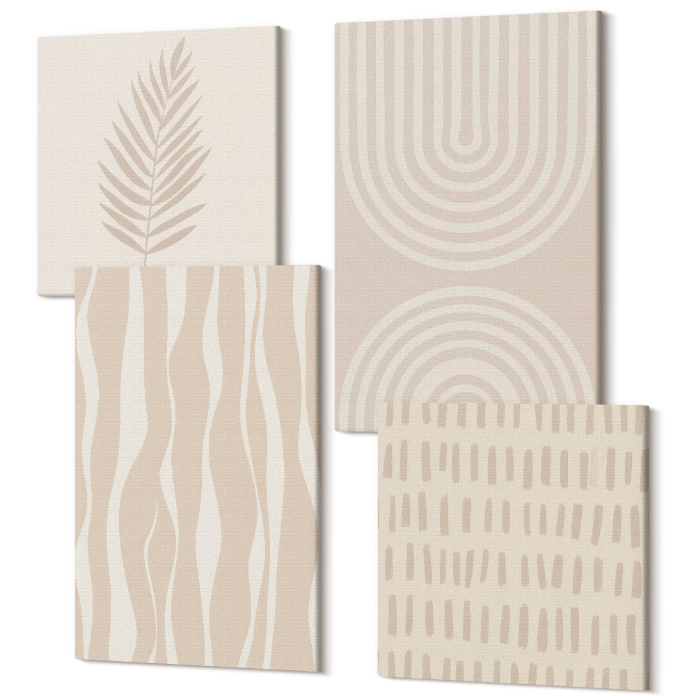 Sada obrazov kvadryptych Vzory v odtieňoch béžovej s rastlinnými motívmi