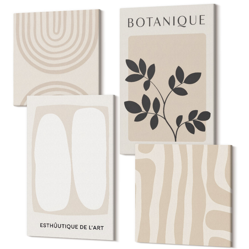 Sada obrazov na stenu kvadryptych Boho jemné plagáty s abstraktnými rastlinnými motívmi