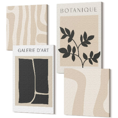 Sada 4 obrazov Abstraktné tvary a rastlinné motívy v neutrálnych tónoch
