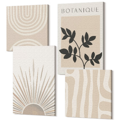 Sada obrazov na stenu kvadryptych Abstraktné vzory s kvetinovými akcentmi v neutrálnych tónoch