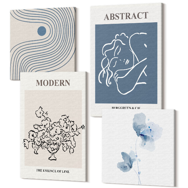 Sada obrazov na stenu kvadryptych Kvetinové čiary a plagáty abstraktných tvarov