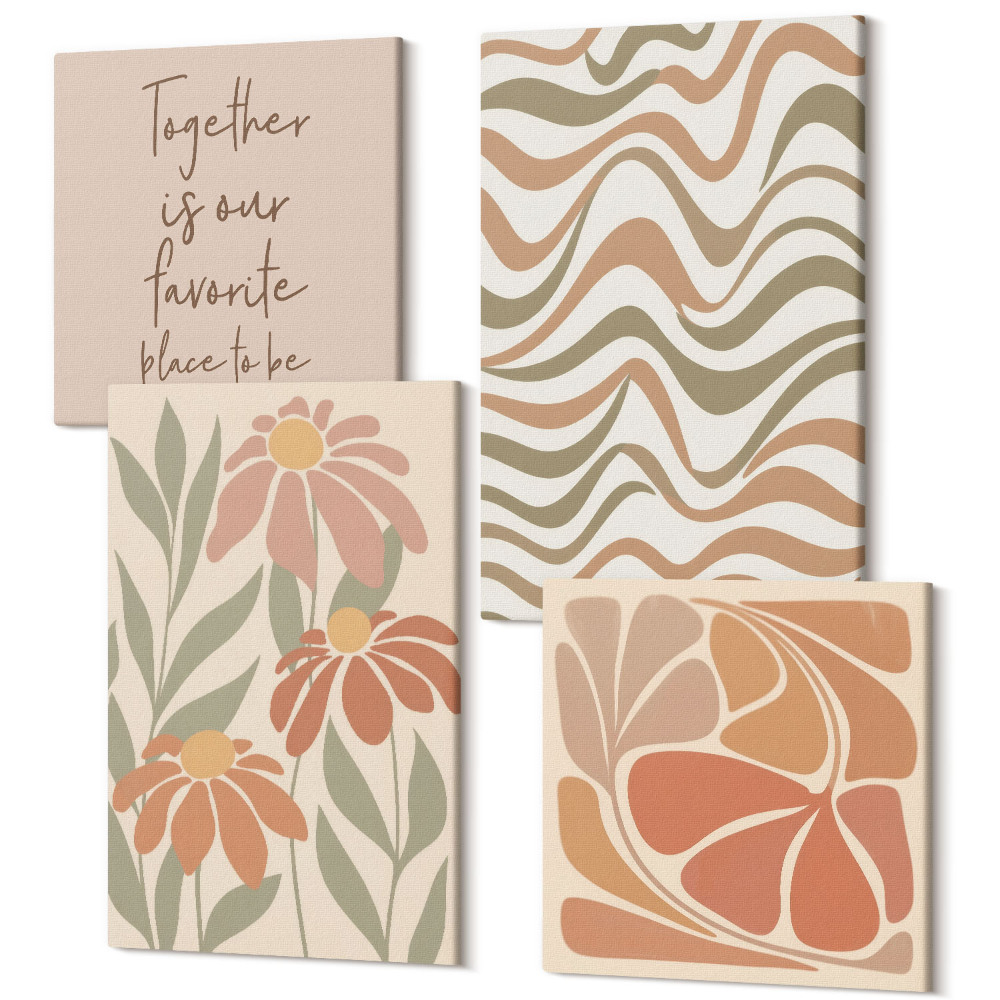 Sada obrazov kvadryptych Pastelové kvety a abstraktné vzory