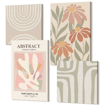 Sada 4 obrazov Abstraktné tvary s rastlinnými motívmi v pasteloch