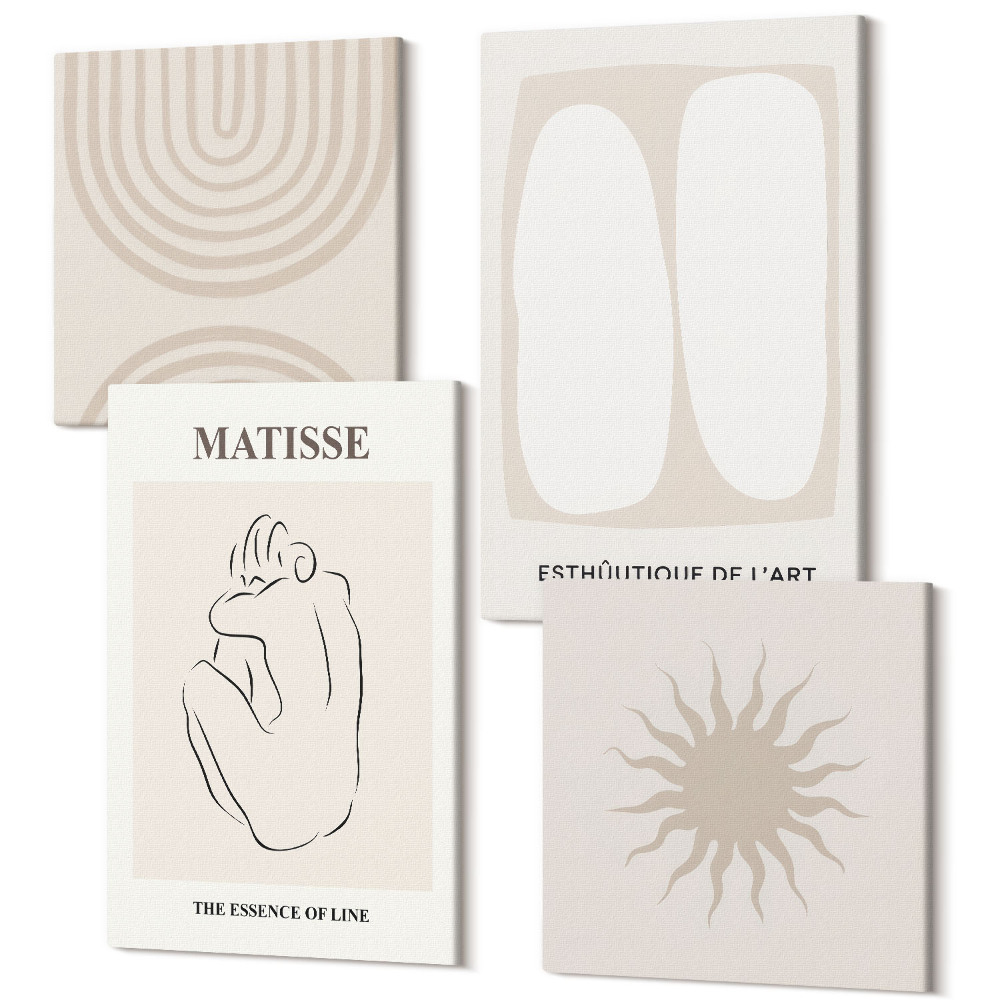 Sada obrazov na stenu kvadryptych Štýlové línie a minimalistické tvary v neutrálnych tónoch