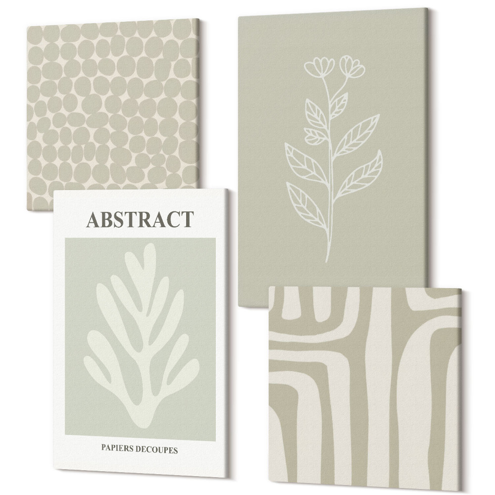 Sada obrazov kvadryptych Abstraktné rastlinné vzory v tlmených farbách