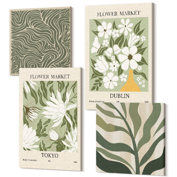 Sada obrazov na stenu kvadryptych Rastlinné vzory, botanické dekorácie, boho štýl