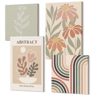 Sada obrazov na stenu kvadryptych Abstraktné rastliny a vzory v pastelových farbách