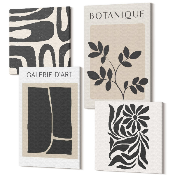 Sada 4 obrazov Abstraktné rastlinné vzory a geometrické tvary