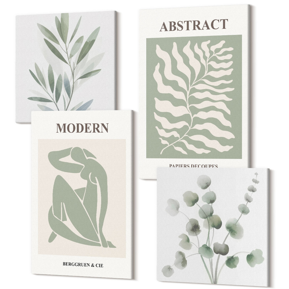 Sada obrazov kvadryptych Matisse dizajn akvarel boho rastliny