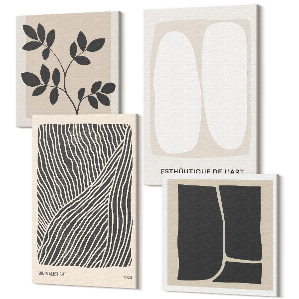 Sada obrazov na stenu kvadryptych Kvetinové vzory a minimalistické línie v neutrálnych farbách