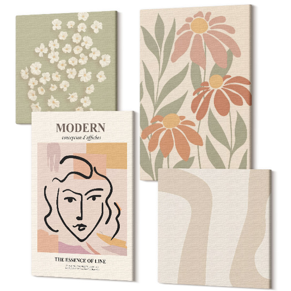 Sada obrazov kvadryptych Žena v modernom štýle s abstraktnými vzormi