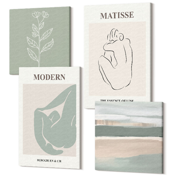 Sada obrazov na stenu kvadryptych Abstraktné tvary v pastelových odtieňoch s rastlinami