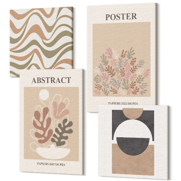 Sada obrazov kvadryptych Abstraktné tvary a vzory v tlmených farbách