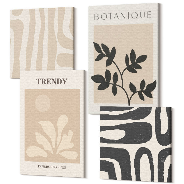 Sada 4 obrazov Štýlové rastlinné vzory v odtieňoch béžovej a čiernej
