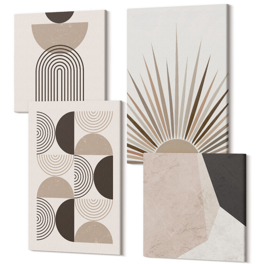 Sada obrazov kvadryptych Abstraktné tvary v odtieňoch béžovej a hnedej