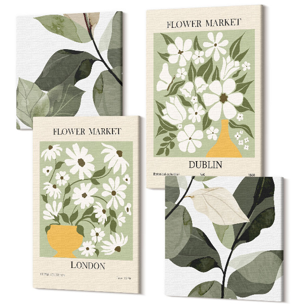 Sada obrazov kvadryptych Kvetinové vzory Londýn a Dublin jemné listy