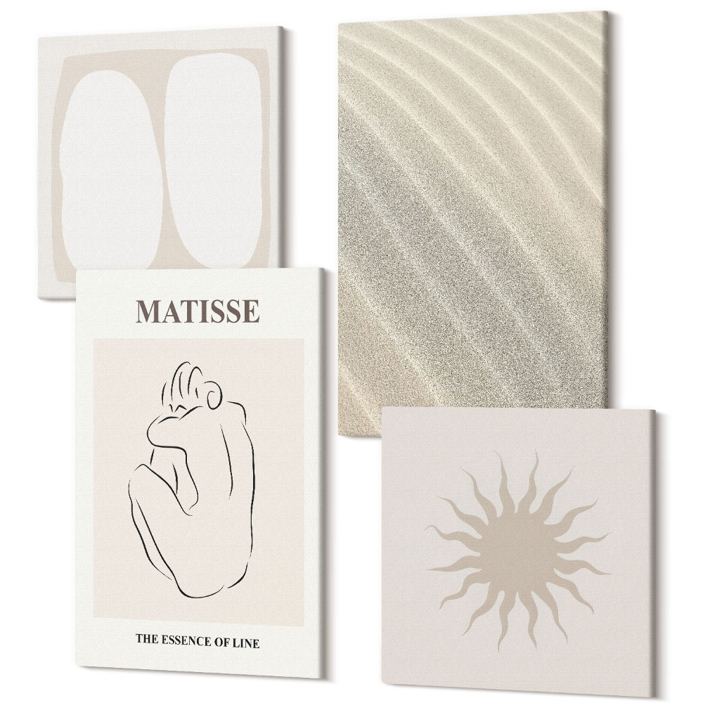 Sada obrazov na stenu kvadryptych Matisseove minimalistické pieskové vlny a vzory slnka