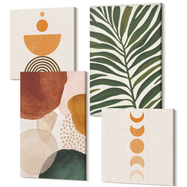 Sada obrazov kvadryptych Abstraktné tvary v teplých farbách a listoch
