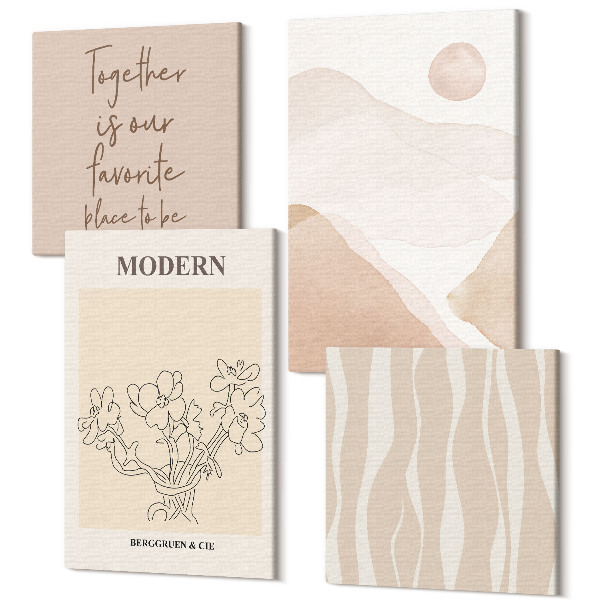 Sada obrazov na stenu kvadryptych Abstraktné tvary v tlmených farbách