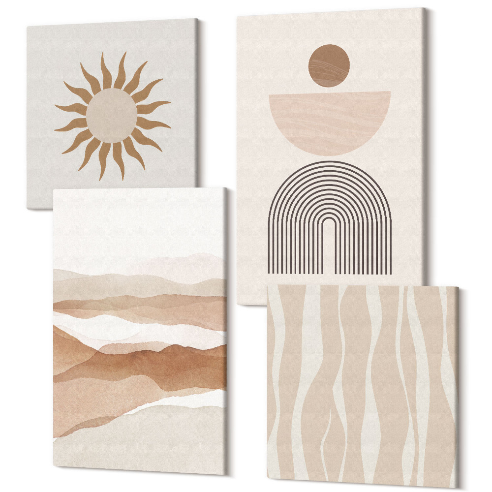 Sada 4 obrazov Abstraktná krajina, prírodné tvary a geometria
