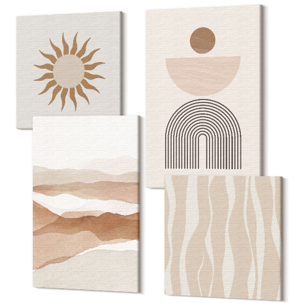 Sada 4 obrazov Abstraktná krajina, prírodné tvary a geometria