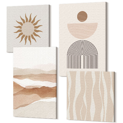 Sada 4 obrazov Abstraktná krajina, prírodné tvary a geometria