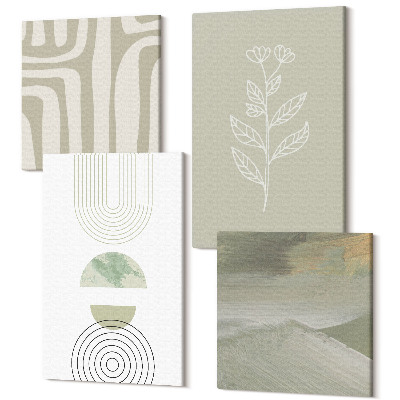 Sada 4 obrazov Geometrické vzory s rastlinnými akcentmi v odtieňoch zelenej