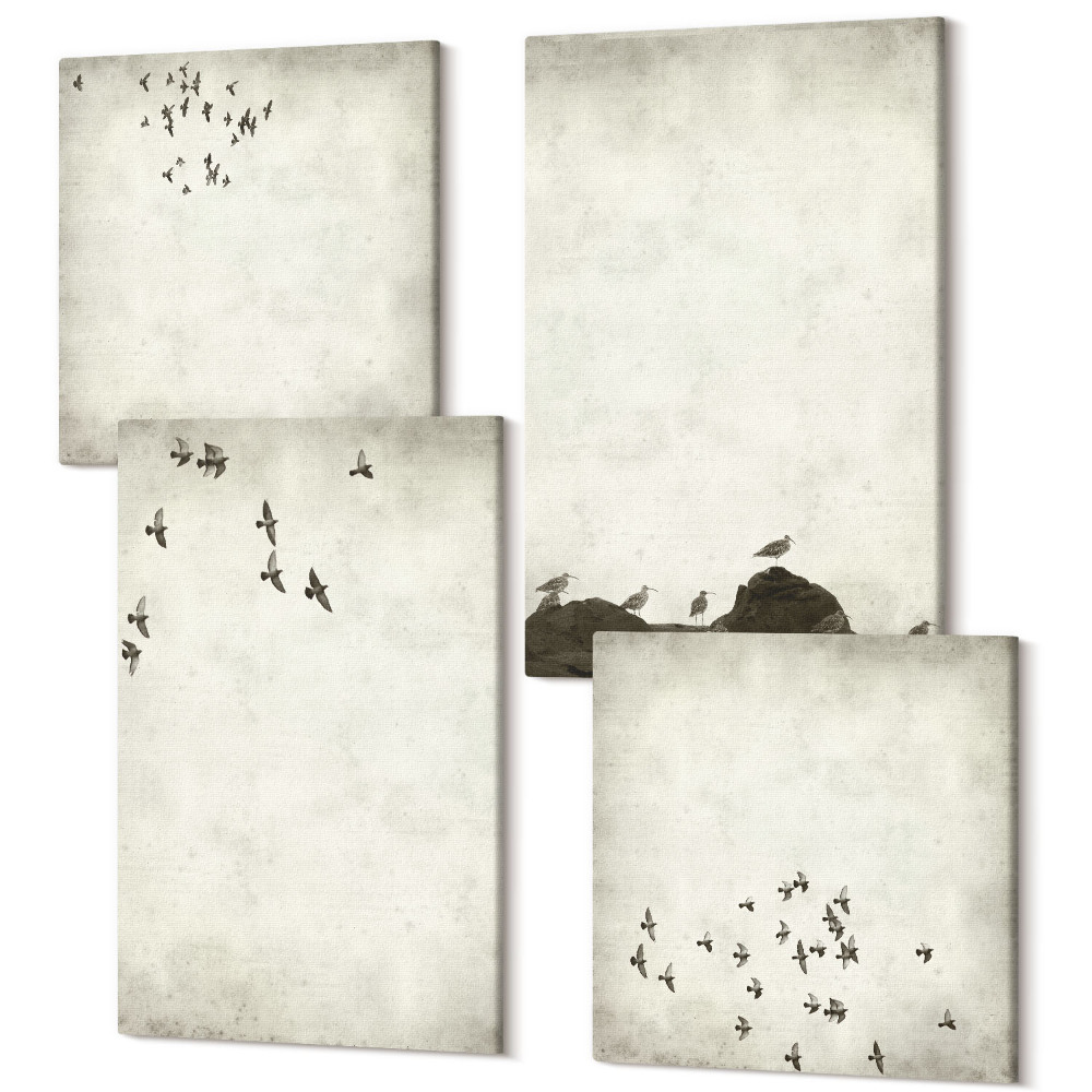 Sada obrazov na stenu kvadryptych Minimalistický obraz lietajúcich vtákov