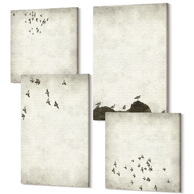 Sada obrazov na stenu kvadryptych Minimalistický obraz lietajúcich vtákov